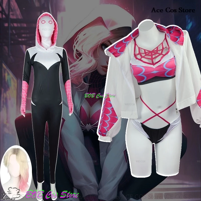 Gwen Cosplay kostým parochne parochne Plavky Pink set anime cartoon komiks superhrdina cosplahy gwen ženy uniformné halloweenské party outfit