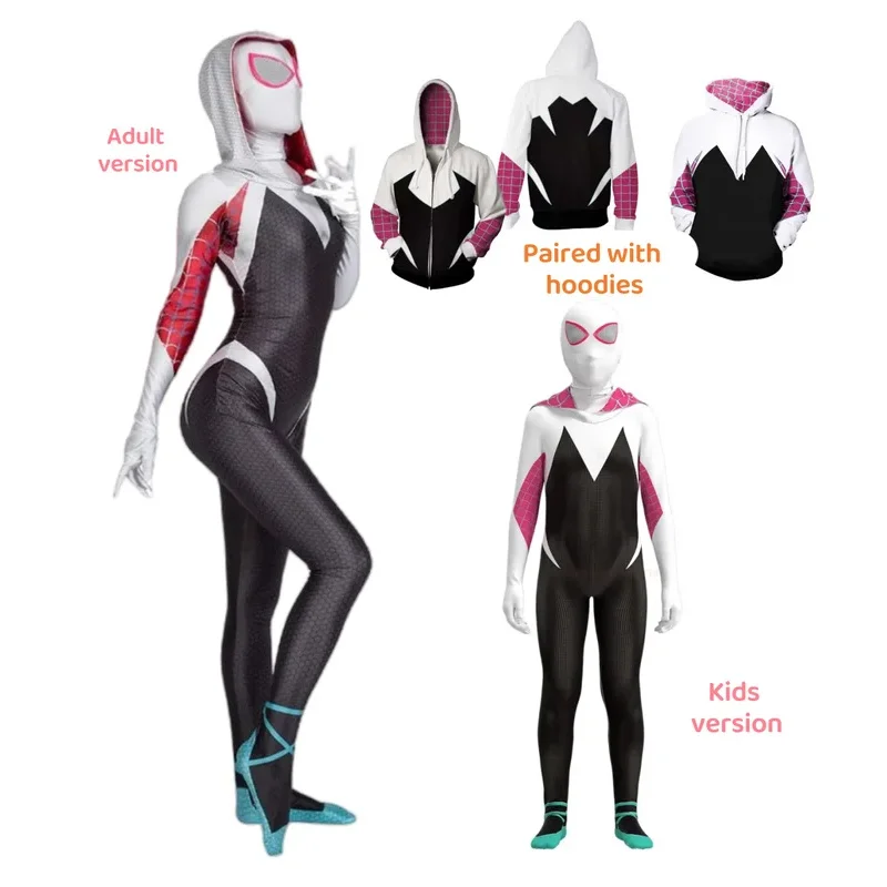 Gwen Spid kostým pre deti a dospelých bielych pavúkových dievčat masku 3D Halloween kostýmy cosplay cosplay cosplay cosplay karosérie kombinézy