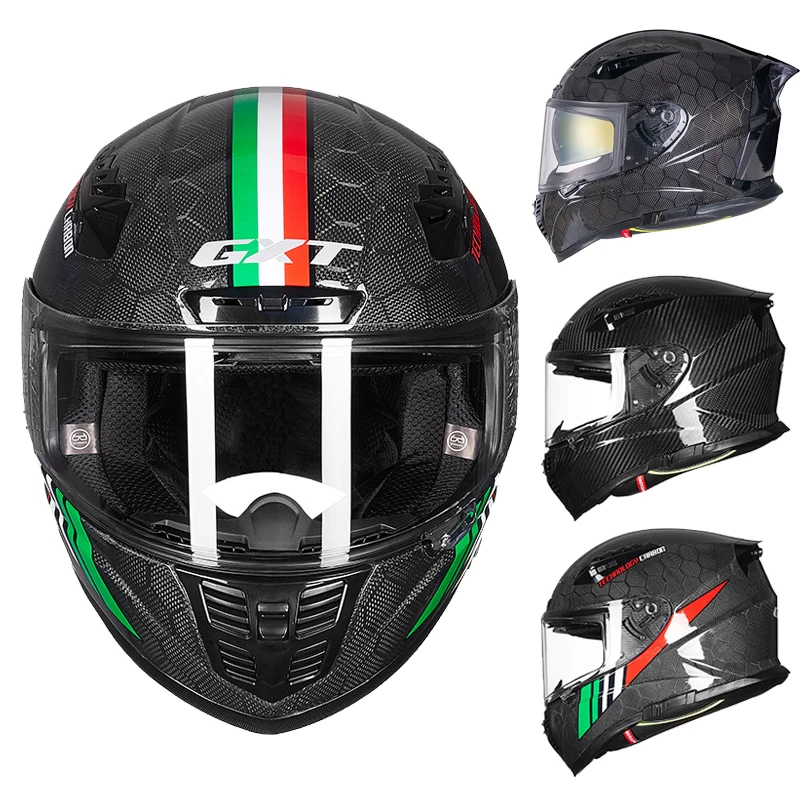 GXT motocyklové uhlíkové vlákno Full Helma Muži a ženy prilba zima zima osobnostne motocyklová prilba proti helme proti helme anti-fog