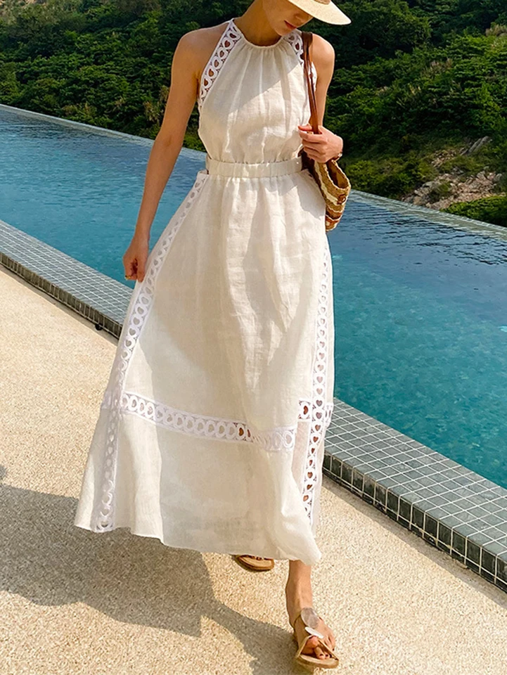 Gypsylady elegantné letné elegantné elegantné maxi dress halter bavlna dutiny bez rukávov sexy letné dámske povolanie