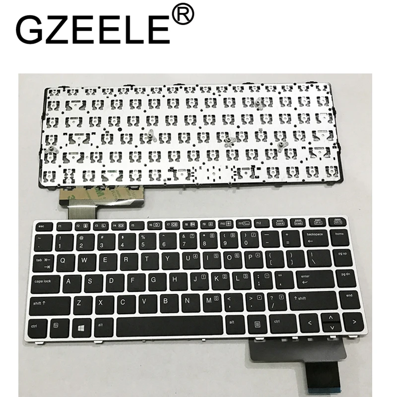 Gzeele English Laptop Keyboard pre HP EliteBook Folio 9470M 9470 9480 9480M 702843-001 USA Nahraďte klávesnicu striebro