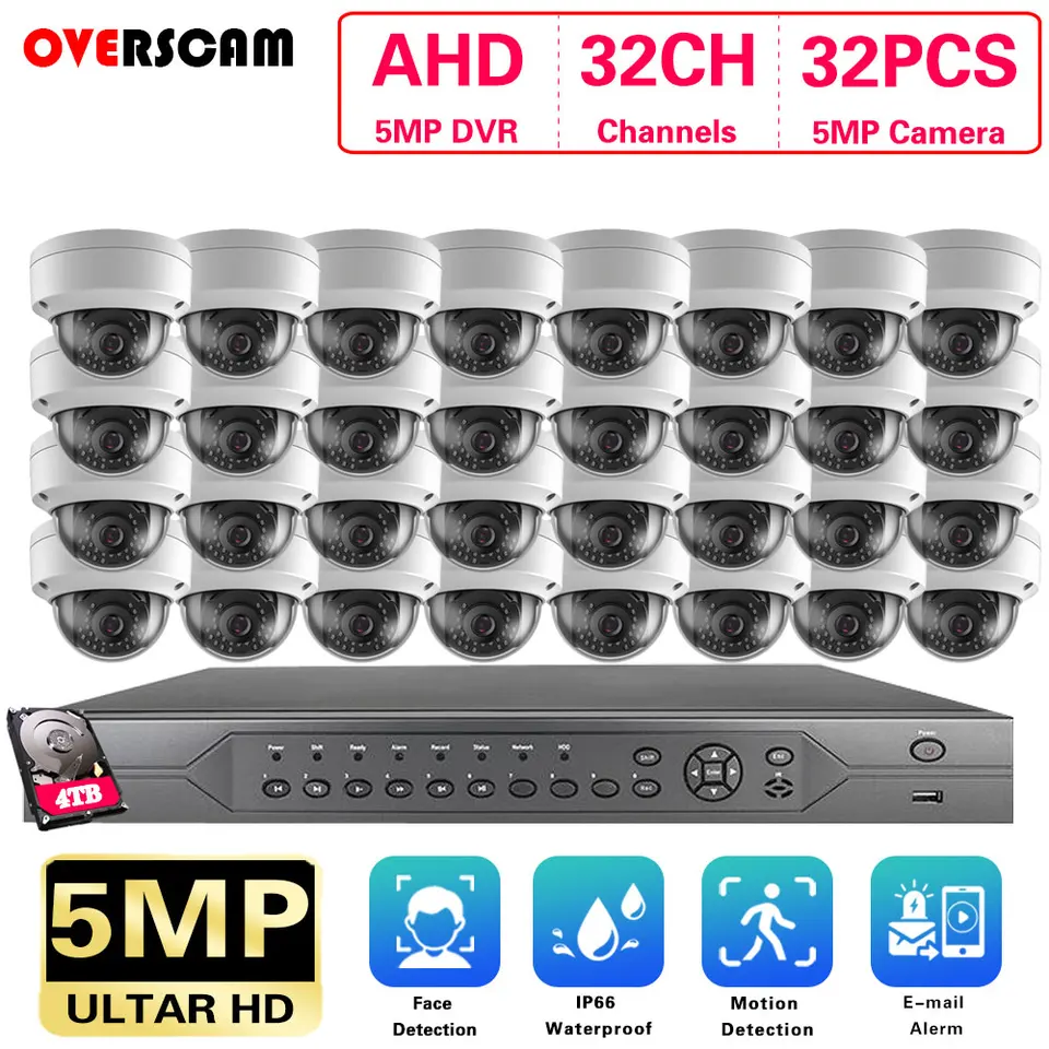 H.265 32Ch AHD 5MP DVR Kit 32 kanálov DVR HD 5MP 1920p Outdoor Witerprope CCTV Security Camera System Video Dozorná súprava