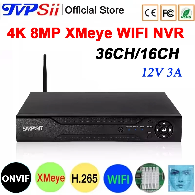 H.265+ Audio HI3536C XMEYE Face Detection Detection 36ch 36 Channel 4K 8MP Dozorný videorekordér Max 14TB ONVIF WIFI CCTV DVR NVR