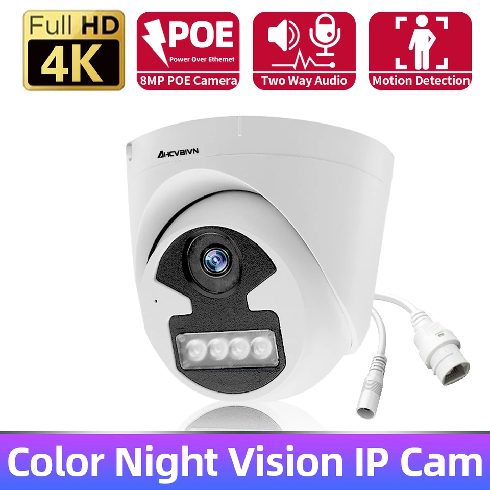 H.265 SMART AI 8MP 4K Poe Camera Camera Colorful Night Vision Dvojcestný zvukový záznam v interiérovej kupole IP fotoaparát pre bezpečnostnú dohľadnú súpravu