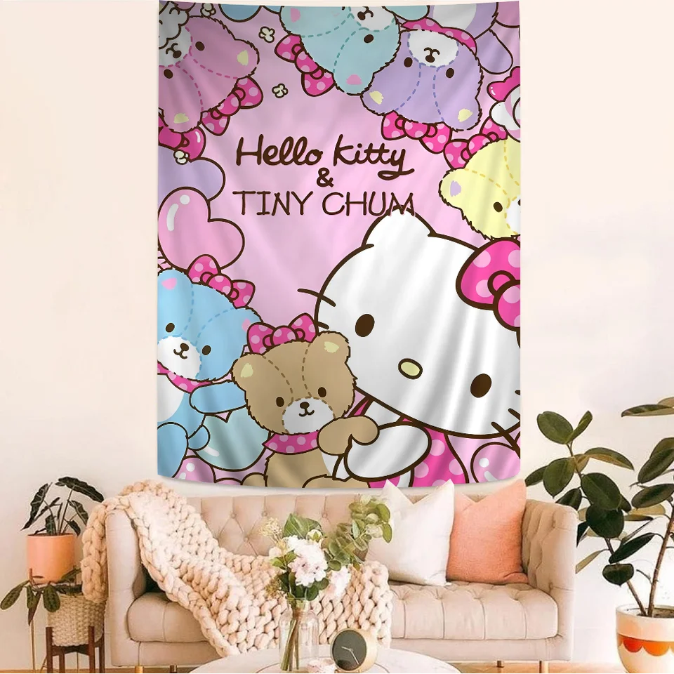 H-hello k-kitty anime tapisérie hippie kvetinové nástenné koberce koľaj