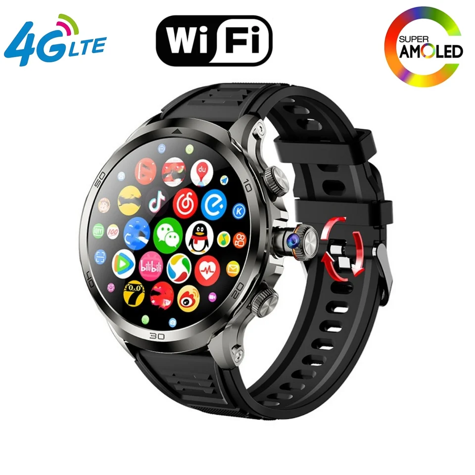 H19 4G Android Smart Watch 1900MAH batéria 720*720 Zobraziť srdcový rytmus 1,95 palca AMOLED SCREE GPS WIFI SMARTWATCH MEN SIM karta SIM