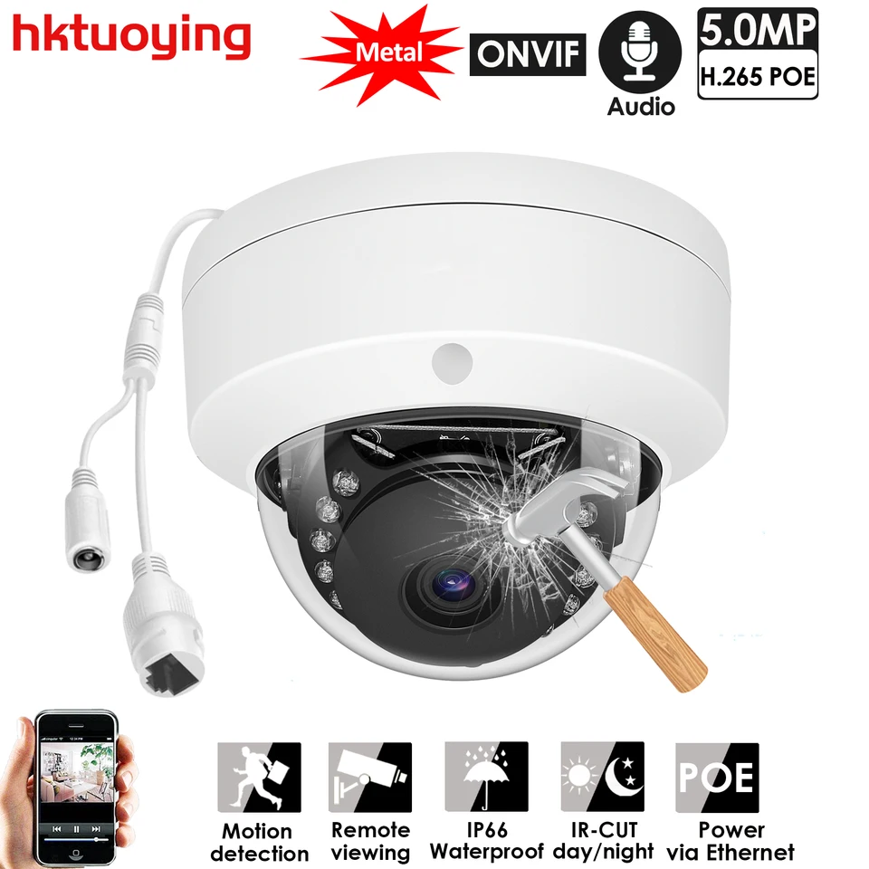 H265+ 5MP kovové kupoly Poe IP IP Onvif Audio Record CCTV Camera 3MP Vandalproof IP66 Outdoor Home Security Detekcia Videoface
