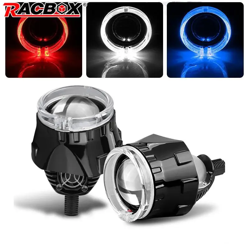 H4 H7 9005 9006 Objektív svetlometu 2,5 palca BI LED projektor šošovky s 80 mm LED Angel Eye Eye Halo Black Mask High Low Loe Beam Svetlá auta