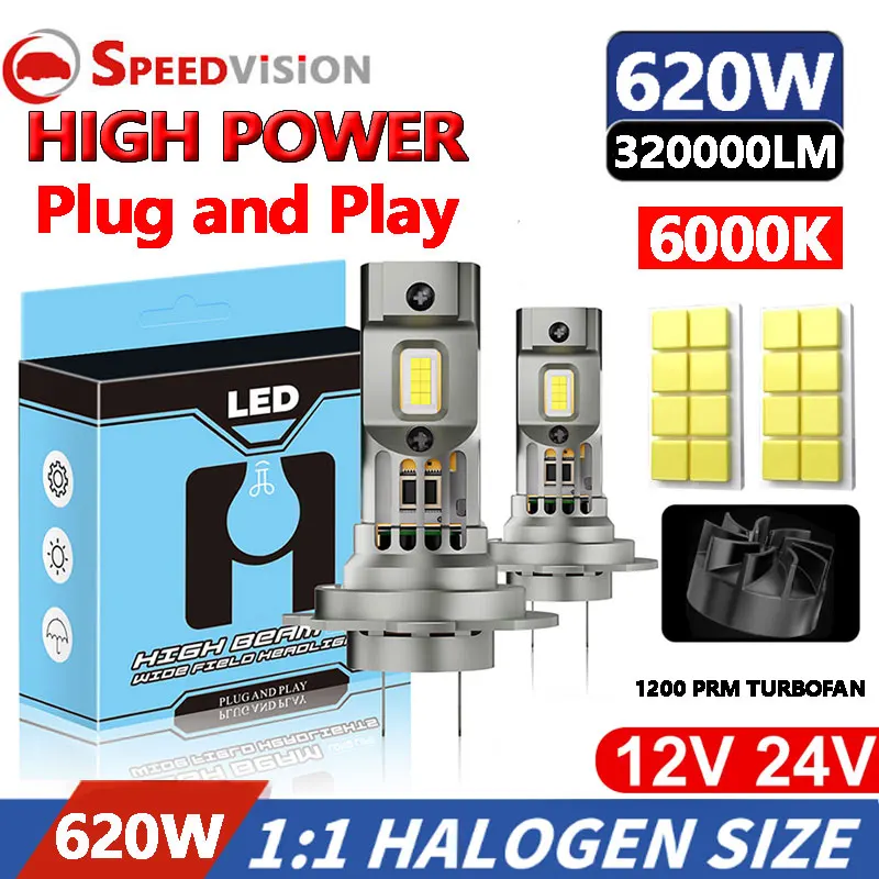 H7 LED Wireless 620W H7 1: 1 LED CANBUS 3570 CSP CSP CSP CAR SLEDNEČNÉ ZABEZPEČENSTVO A HLABY MINI AUTO LAMP TURBO LED svetlomet 6500K