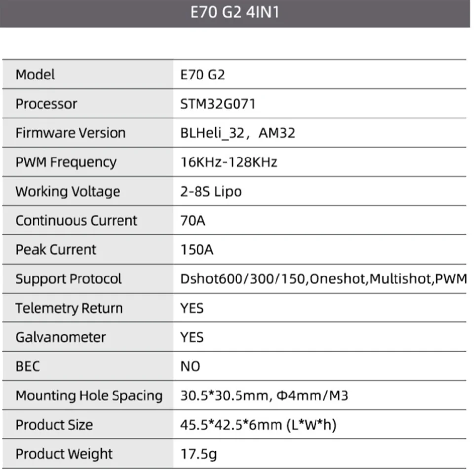 H743 a E70 G2 BLHeli 32 Stack 4-8S MPU6000 Flight Controller 70a 128k 4 v 1 ESC