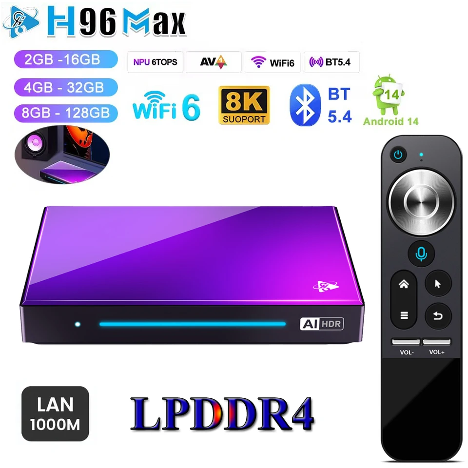 H96 Max M9 AI SMART TV Box RockCHIP RK3576 Android 14 WIFI6 BT5.4 1000M LAN 8K 4K@120fps 4 GB 32 GB 8 GB 128 GB DDR4 Player Media Player Player