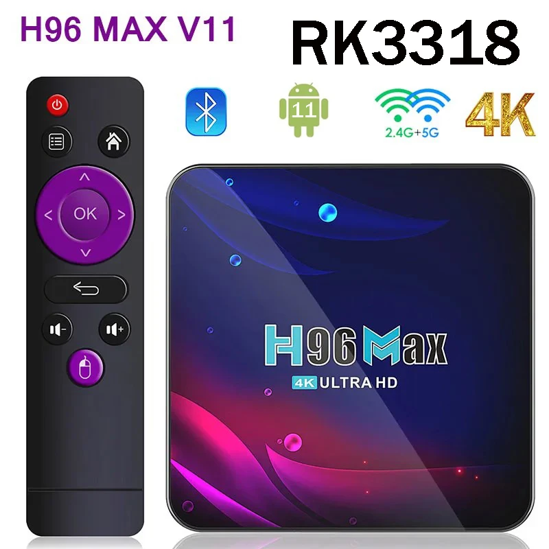 H96 Max V11 Smart TV Box Set-Top Box Android 11 4 GB 64 GB 3D BT4.0 HD 4K IPTV Mediálny prehrávač Rockchip 3318 Quad Core TV box