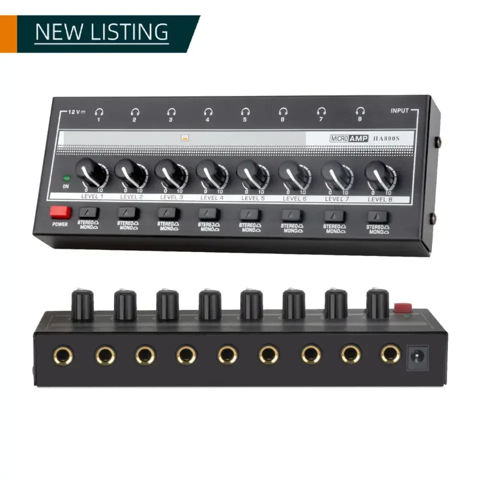 HA800S Stereo/Mono Switing Ultra-kompaktný zvukový zosilňovač 8 kanálov Mini stere vylepšené zosilňovače slúchadiel s napájaním