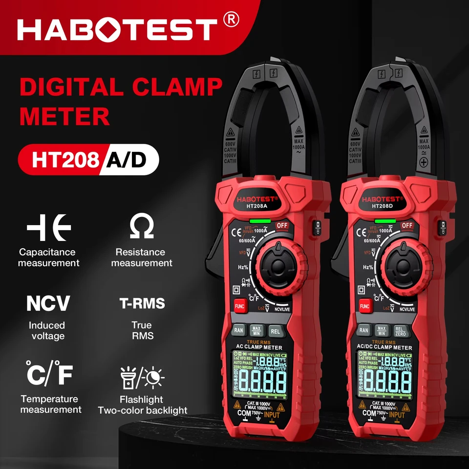 Habotest HT208 CLAMP meter 1000a 1000V AC DC TRUE RMS Digitálny svorka merača amperimetrica kapacita teploty OHM HZ tester