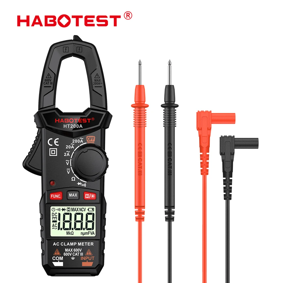 Habotter digitálna svorka Multimeter rezistencia 600V prúdový AC DC Clamp Ammeter Tranzistor Testers Testers Voltmeter kontaktný LCR meter