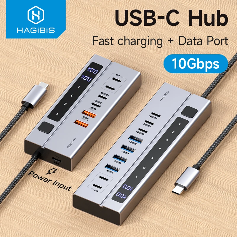 Hagibis USB C Hub Docking Station Individuálne prepínače zapnuté/vypnuté s LED displejom 10 Gbps USB C Splitter pre MacBook Pro Air