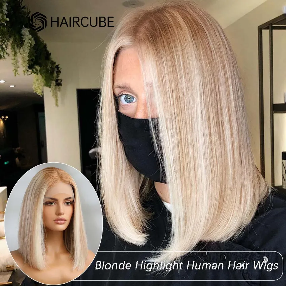 Haircube 13 × 5 × 1 bobové čipky predné ľudské vlasy parochňa Brown Blayage zvýrazňuje LOB účes Strednú časť Remy vlasové parochne pre ženy