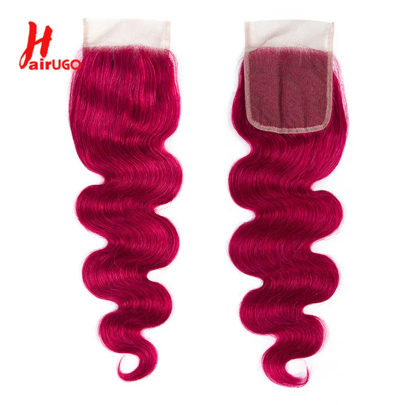 Hairgu Brazílska Burgundska Body Wave Uzatváracie vlasy 4x4 čipka zatvorenia Omber Bug 100% ľudské zatvorenie vlasov s vlasmi Remy Vlasy