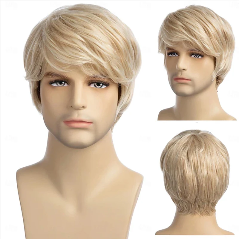 Hairjoy Pánska parochňa Krátka blondínka Parochňa krátke vrstvené syntetické vlasy pre samec cosplay anime halloween parochňa