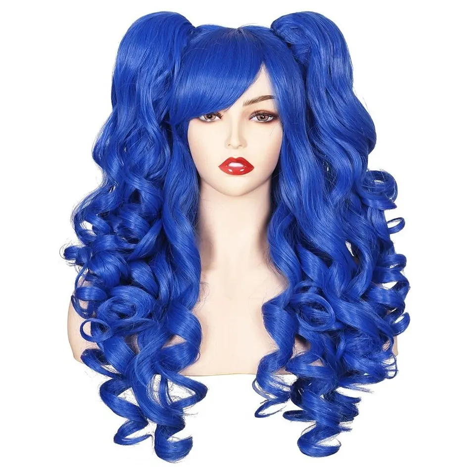 Hairjoy Syntetické vlasy dlhé kučeravé cosplay parochňa s 2 copami parochňou Halloween Parochňa na párty