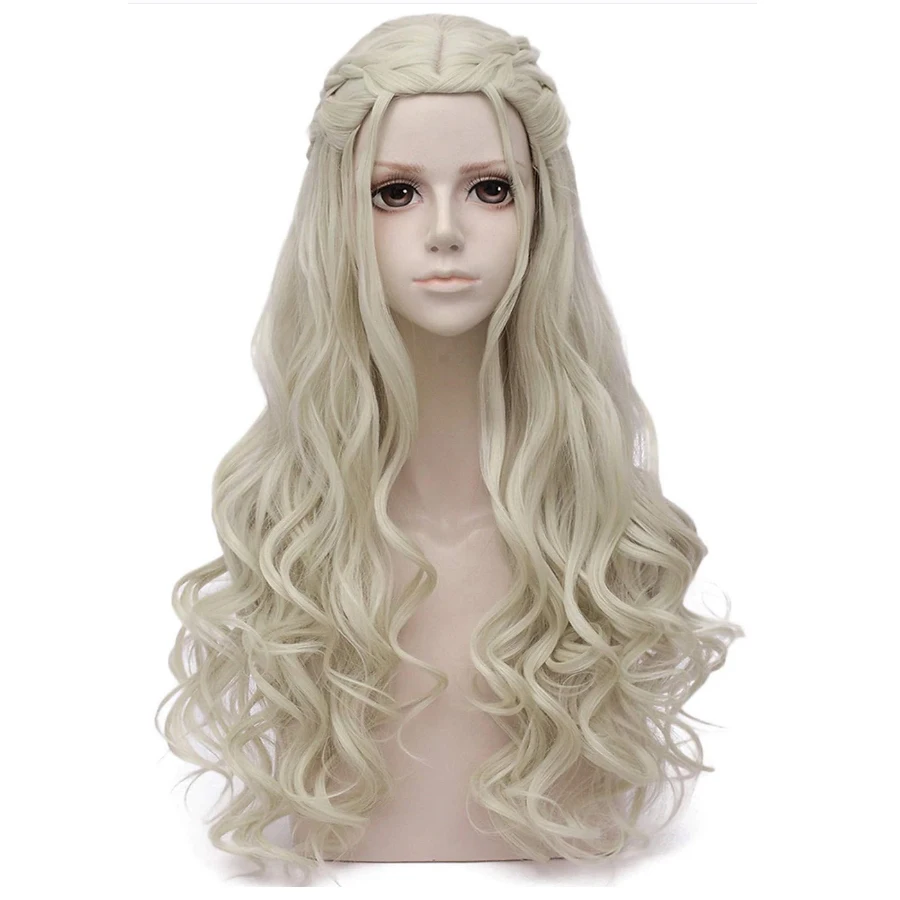 Hairjoy ženy blondínka cosplay parochňa syntetické vlasy parochne dlhé kučeravé pletené kostýmy kráľovná parochňa parochňa Halloween