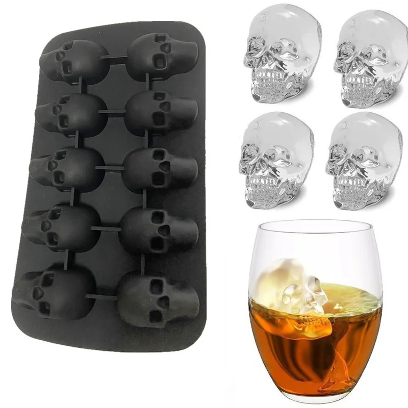 Halloween 10 buniek 3D lebka ľadová kocka pleseň Silikónová ľadová kocka Tray Ice Cube výrobca DIY