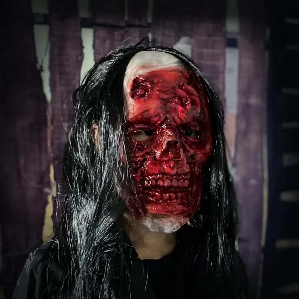 Halloween 3d hororová maska, strašidelná maska, strašidelná, lebka, latexová kostra, dekorácia, zombie, riasenka