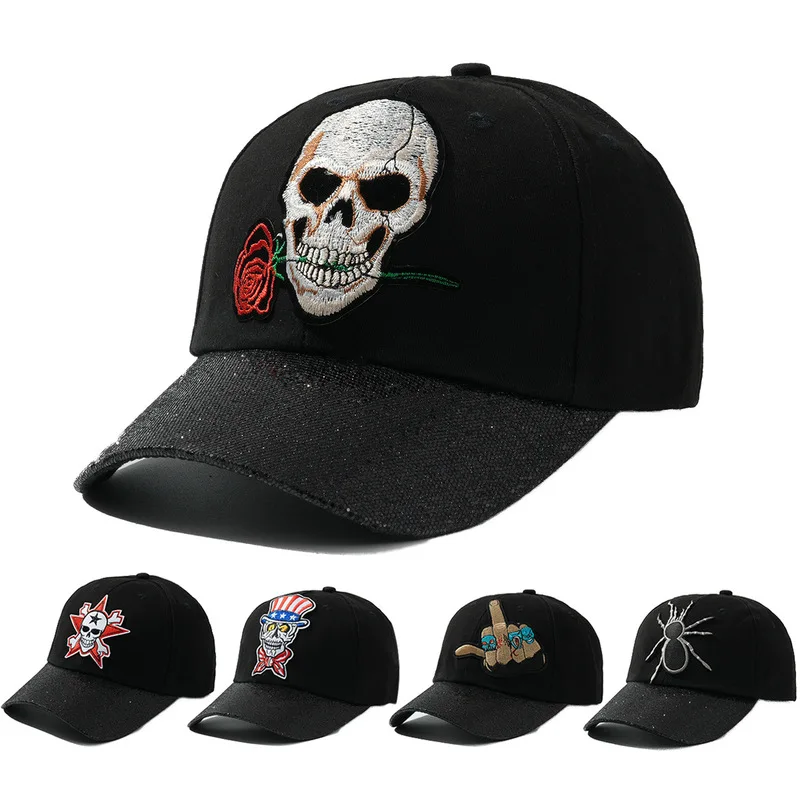 Halloween baseball klobúky personalizované pánske a dámske lebky Rose Rose Funny Clown vyšívaný kačkový jazyk klobúk vonkajší Halloween