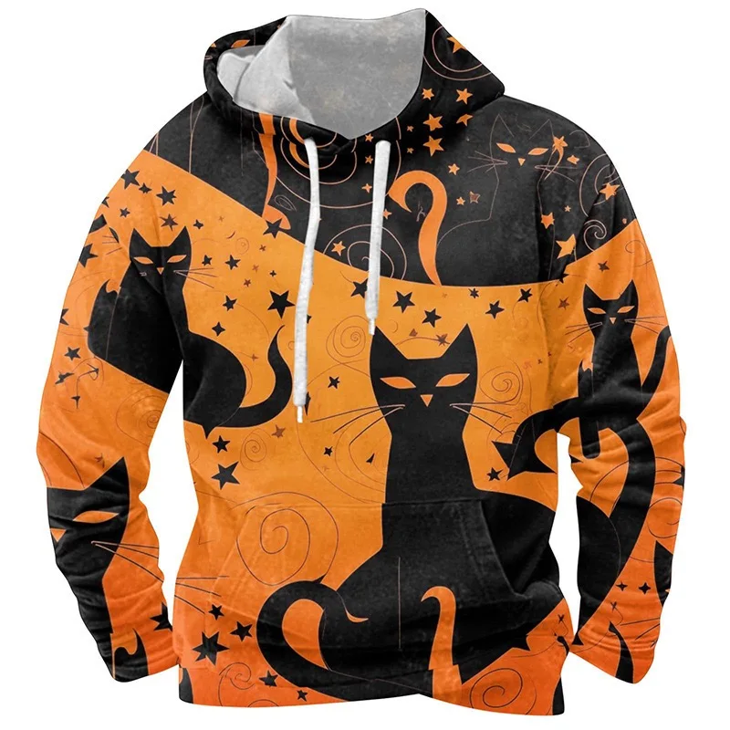 Halloween Black Cat Bat 2024 Jeseň a zimná výbušná mikina pre dospelých 3D tlač voľnej príležitostnej osobnosti Trend Top Top