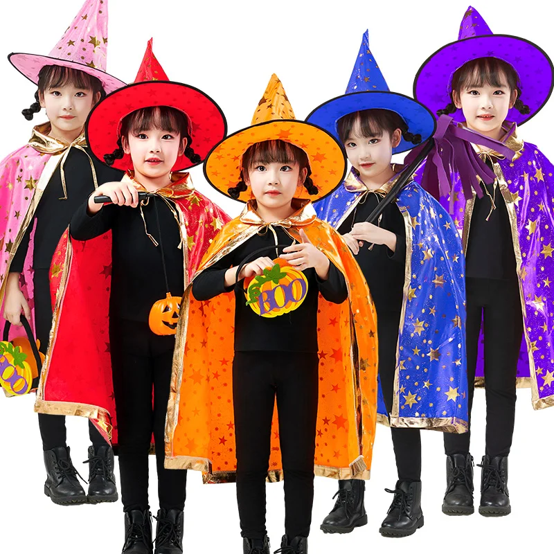 Halloween Cloak Cape s špičkovým klobúkom trblietajúce sa hviezdy 6 farby Halloween udalosť oblečte trik alebo ošetrenie cosplay oblečenia