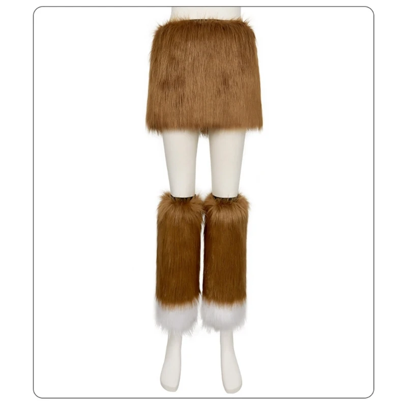 Halloween Cosplay faux kožušiny topánky Cuffs pokrývajú chlpaté dlhé ohrievače nôh mini sukňa F0T5