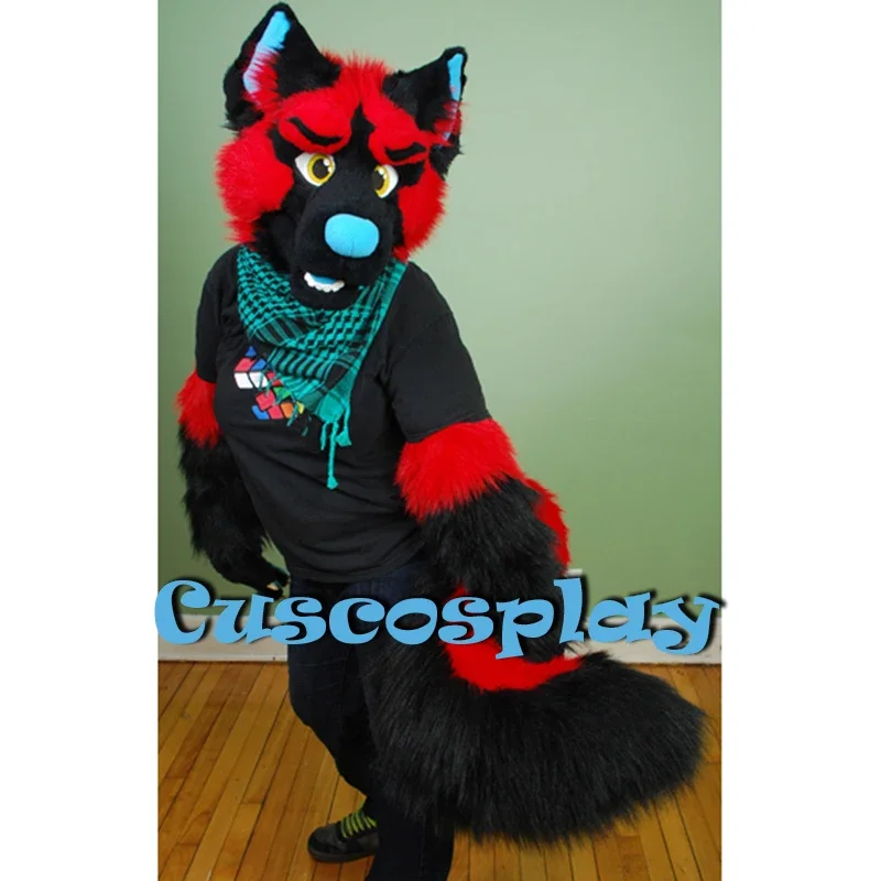 Halloween dlhý kožušina husky psie líška Fox Furry Mascot Head hlava chvost rukavice obleky Cosplay luxusné šaty dospelý vonkajší oblečenie kožušina