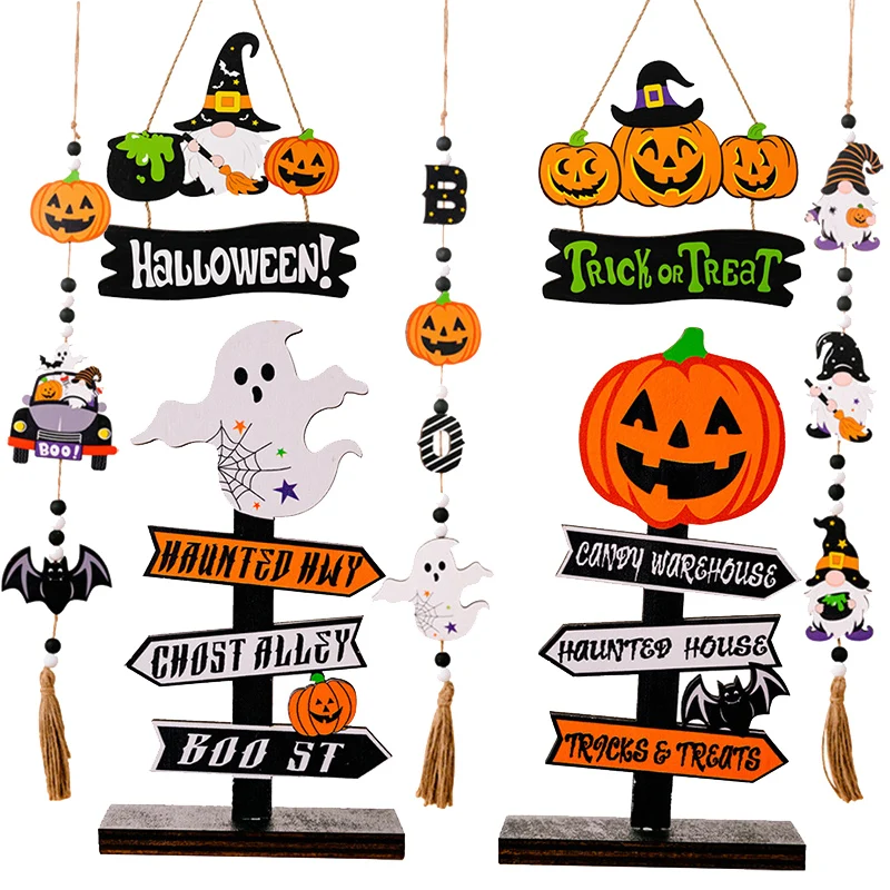Halloween drevené ozdoby dekorácie duchovné tekvica lebka hororový stolný prívesok závesný dekor pre deti Halloween Party Supplies