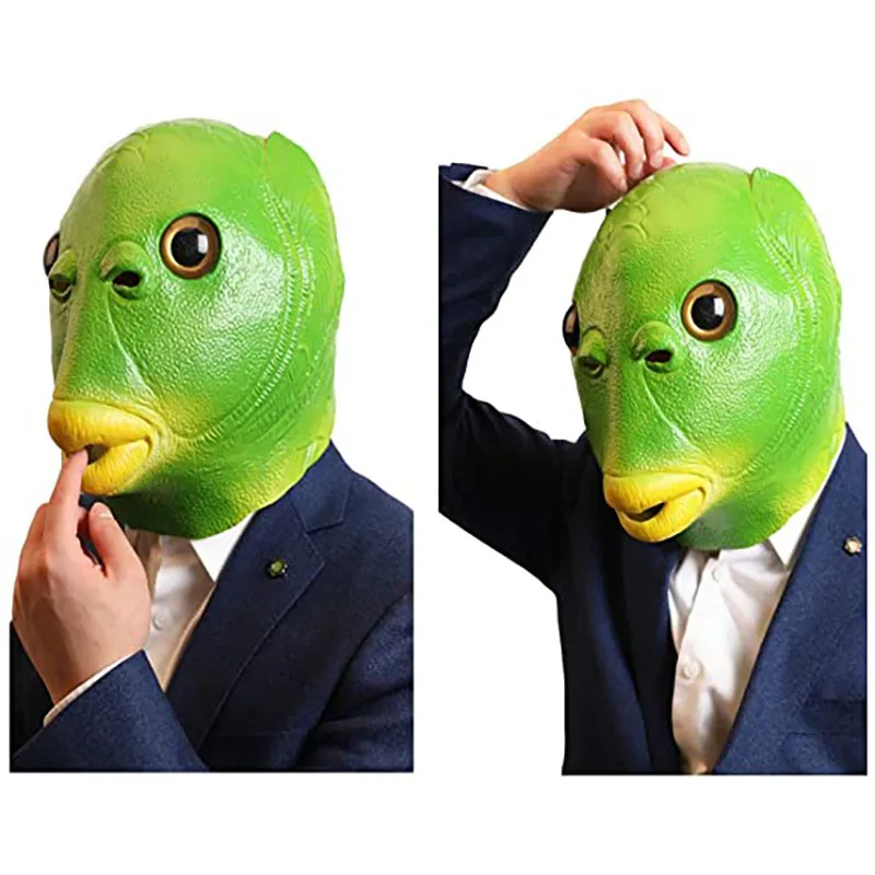 Halloween Funny Cosplay kostým masky unisex dospelý karnevalová párty zelená rybia hlava maska ​​hlavy hlavy pre maškarnú párty