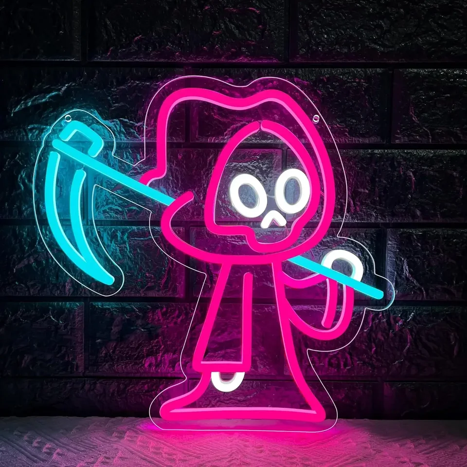 Halloween Ghost Neon Sign, Dimmable LED Grim Reaper Neon Light Signs for Wall Dercor, spálňa, veranda predné dvere, detské darčeky