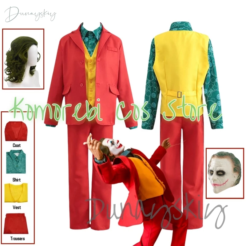 Halloween Joker Arthur Fleck Cosplay kostým parochňa maska ​​klaun červený oblek Dospelý žokers zelená parochňa uniforma pre mužov žena
