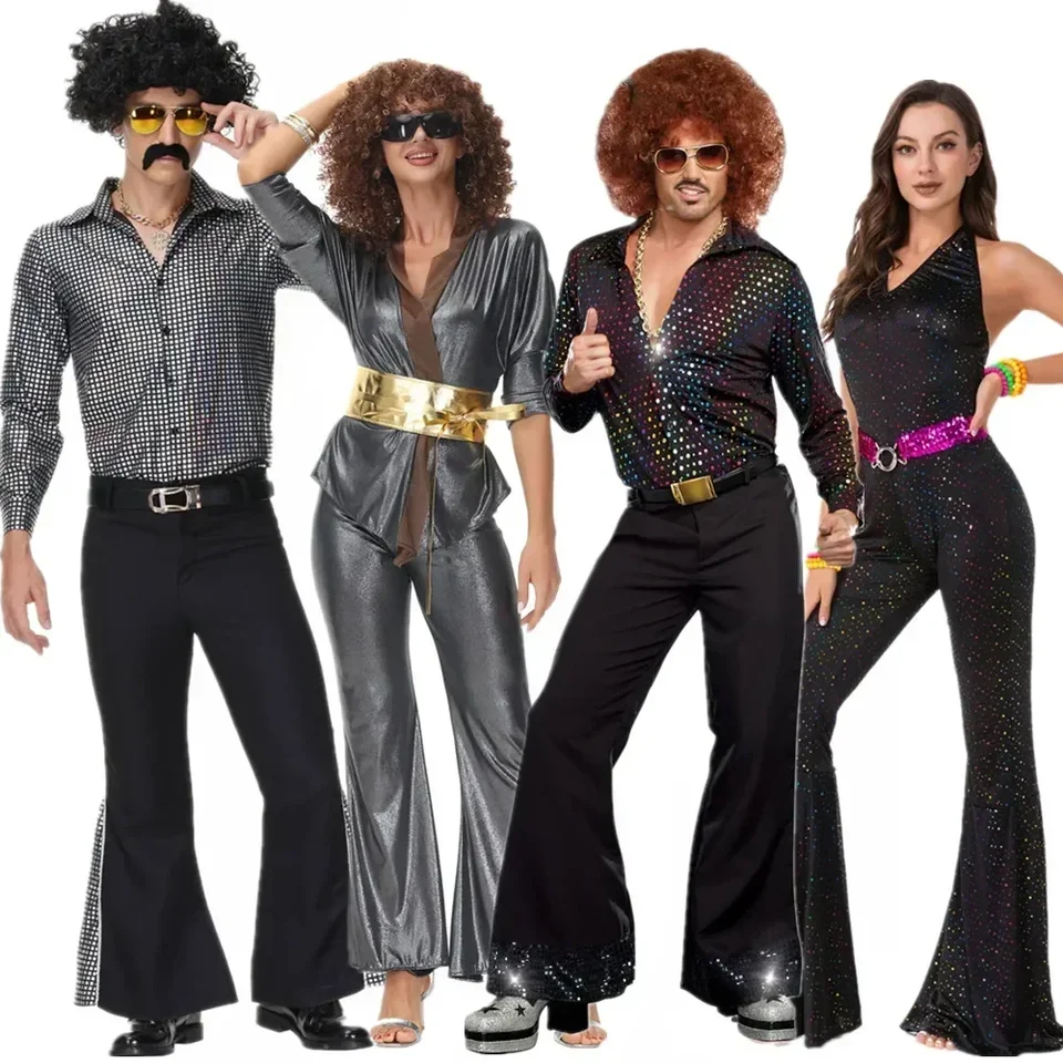 Halloween Karneval Party Retro 70.s Rock Disco Hippie Cosplay kostým dospelých ozdobné šaty Cosplay pre ženy páry mužov