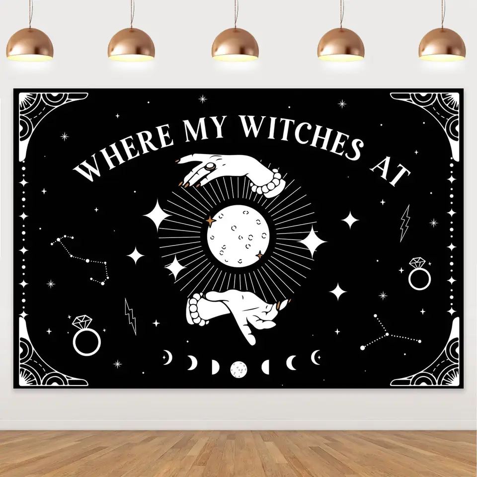 Halloween, kde moje čarodejnice na pozadí Halloween bakalárske večierky dekorácie čierny diamantový prsteň hviezdny fotografia pozadie Banner