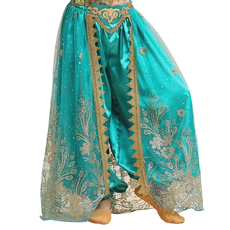 Halloween Kids Arabian cosplay princezná Exotická etnická jazmínová kostým bruško tanec Ind Indian Sari Bollywood Lantern Wide Leg Pants