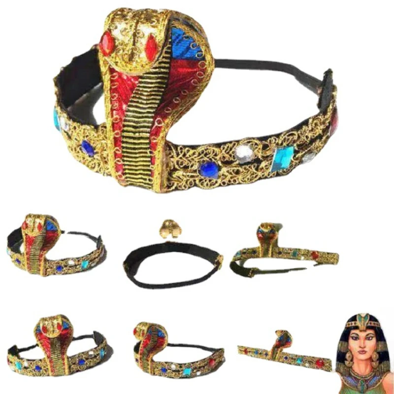 Halloween Kleopatra Diamond Headdress Gold Gemstone Snakehead Headdress Party Kostý