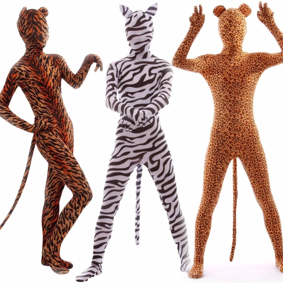 Halloween kostým Spandex tiger kostým cosplay cosplay zentai zebra leopardový bodyit unitard telesný oblek úsek celotelové zvieracie kostým