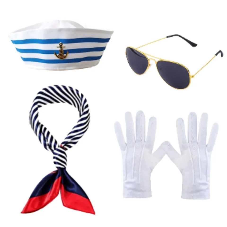 Halloween kostýmy oblečené Sailor Four Silor Have Hat Scarf Gulees Rukavice