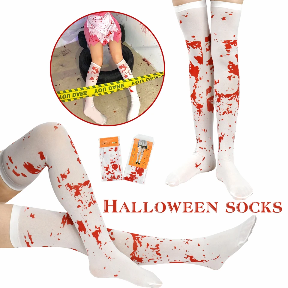 Halloween Krvavé vysoké pančuchy Ženy krvi zafarbené vysoké ponožky Cosplay sestra kostým cez koleno ponožky Halloween Domov Decor Decor
