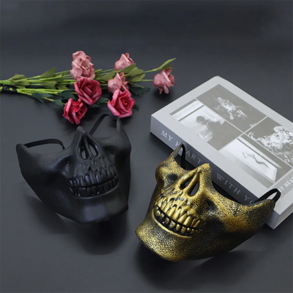 Halloween lebka maska ​​Kreatívne vtipné párty rekvizity Prázdninové potreby Horor Demon Accessories Men Skeleton Mask Half Face Cover