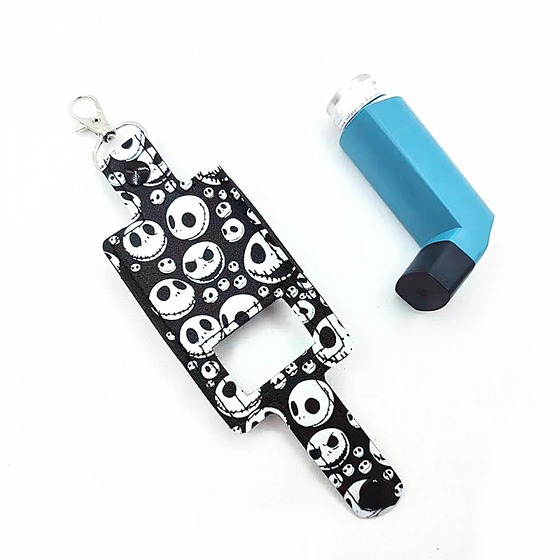 Halloween lebka Vinyl vyšíva inhalátor cover inhaler case roztomilý goth keychain puzdro cestovné doplnky gotika