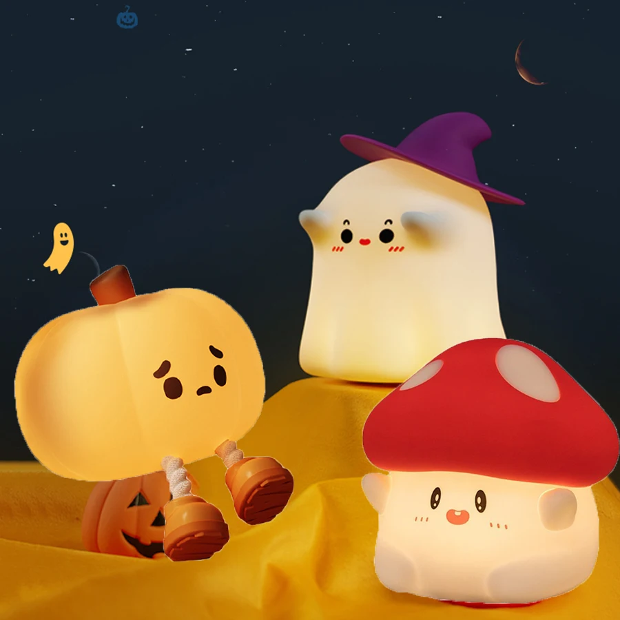 Halloween LED nočné svetlo Silikónová stolová lampa huba tekvica ducha Karika