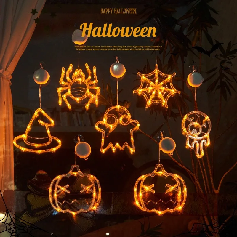 Halloween Lights Party Ozdobenie prísavky Svetelné tekvicové struny svetlá visiace svetlá Spider Web LED sacie poháre Svetlá
