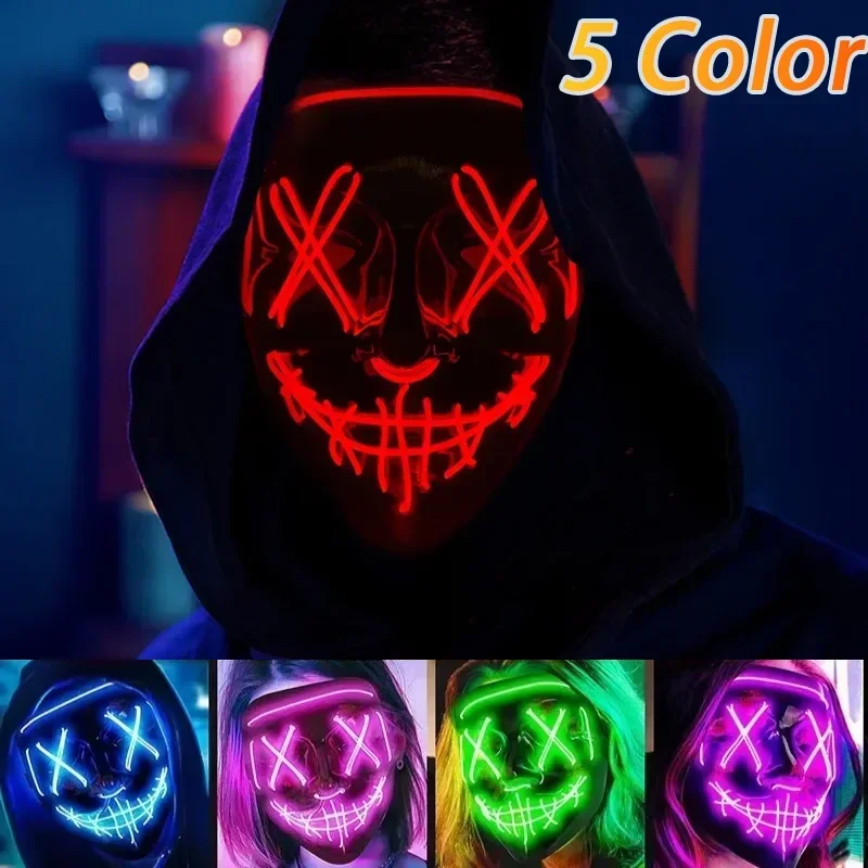 Halloween Masky teroru LED tvár LED ľahká maska ​​strašidelný výkrik SWING MASK pre karneval Halloween kostýmy pre mužov žiaria v tme