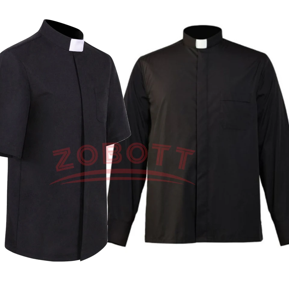 Halloween Missionary Cosplay čierna košeľa Kňaz Cosplay kostým s krátkym rukávom s dlhým rukávom kostým s krátkym rukávom
