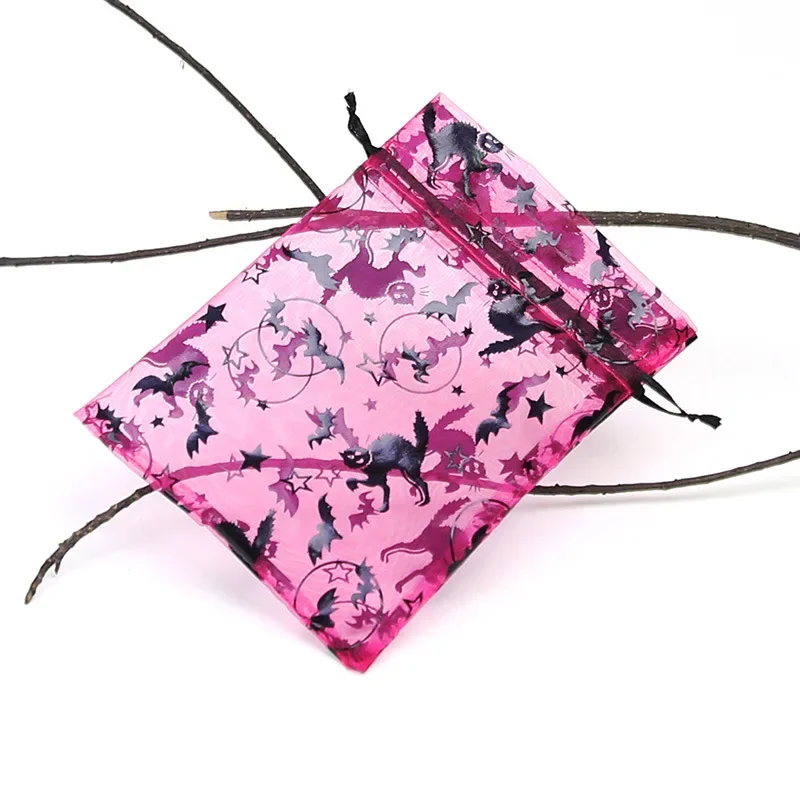 Halloween Organza Gift Bag Scrapstring Spider Web Web za horúca Tlač Tlač obalu darček 13x18cm Vysoko kvalitný balenie cukroviniek